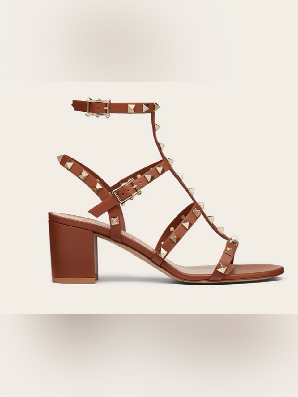 Valentino Brown Leather Rockstud Strappy Block Heel Sandals Size 40 $1050